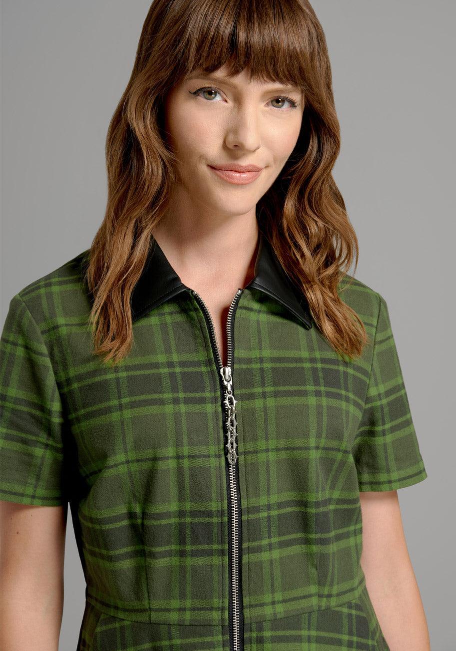 On A Power Zip Plaid Skater Dress Product Image