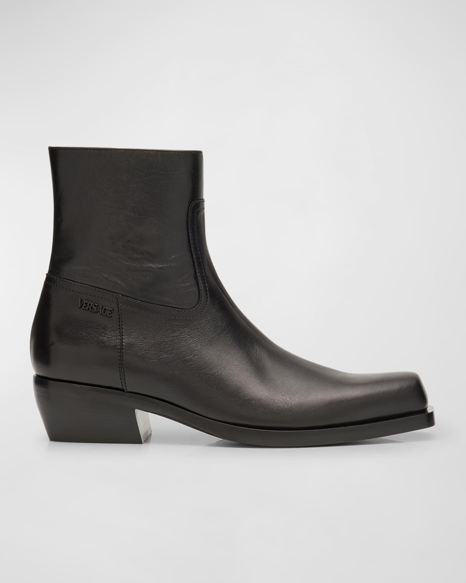Men's Square-Toe Leather Ankle Boots Product Image