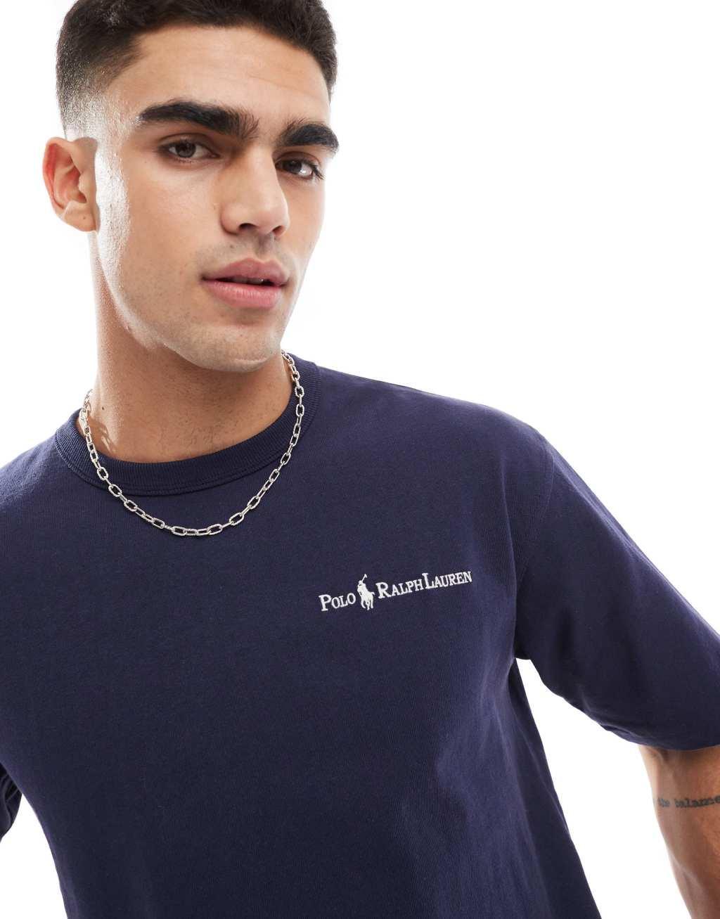 Polo Ralph Lauren script player logo heavyweight relaxed fit t-shirt in navy Product Image