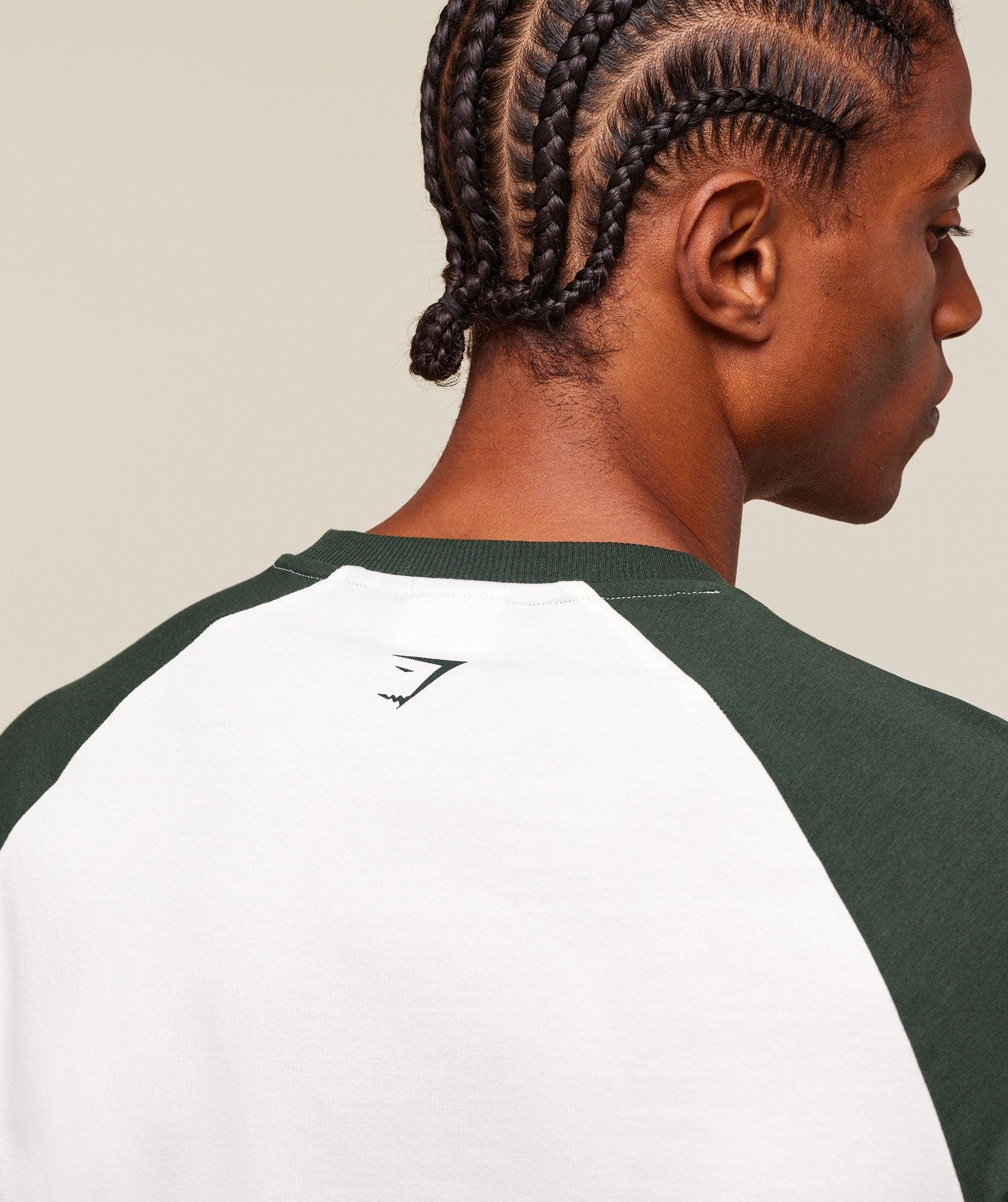 Gymshark GSLC Raglan 3/4 Sleeve T-Shirt - Soft White/Trail Green Male Product Image