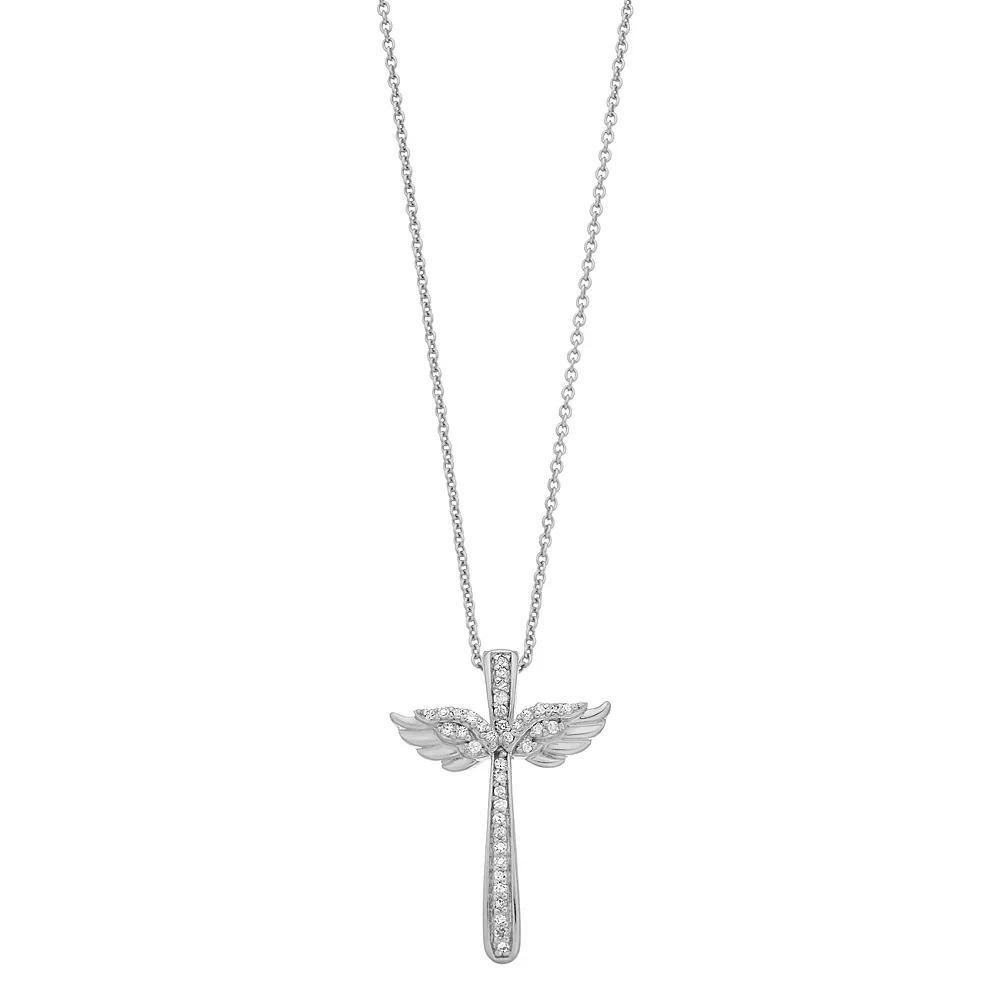 Sterling Silver 1/10 Carat T.W. Diamond Cross Pendant Necklace, Women's, Size: 18" Product Image