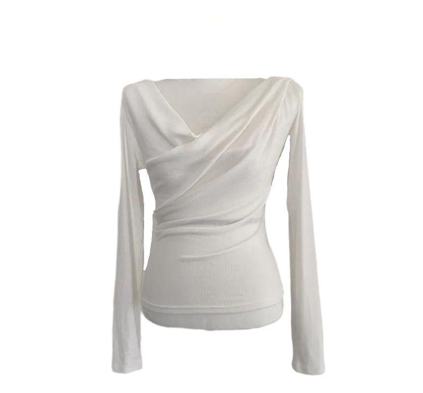 Long-Sleeve Cowl Neck Plain Tee Product Image