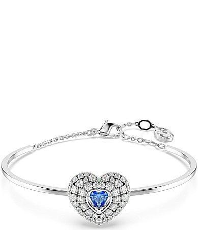 Womens Idyllia Rhodium-Plated & Swarovski Crystal Heart Bangle Product Image