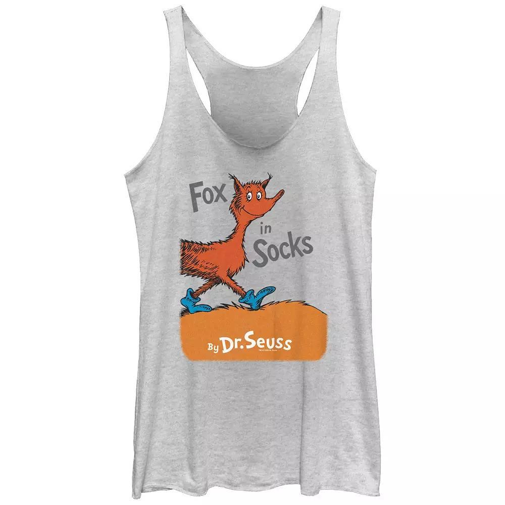 Juniors Dr. Seuss Fox In Socks Book Cover Racerback Tank Top, Girls White Grey Product Image
