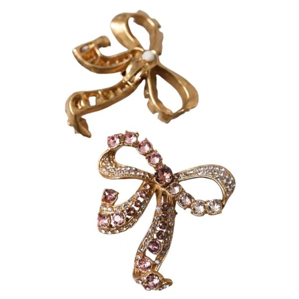 DOLCE & GABBANA Gold Brass Pink Clear Crystal Bow Fiocchi Christmas Product Image