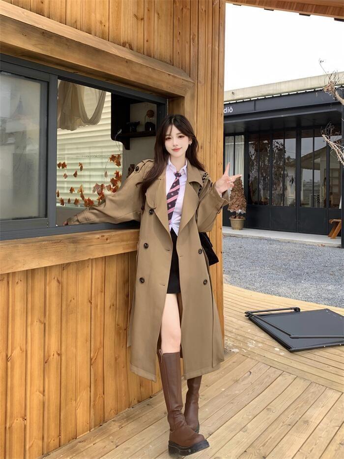 Plain Double-Breasted Trench Coat Product Image