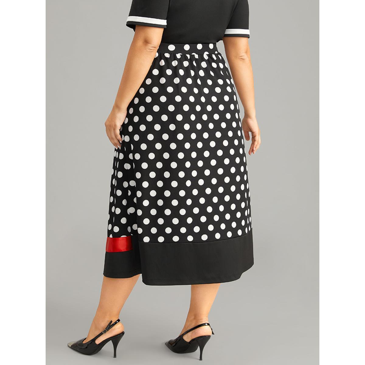 Plus Size Halloween Polka Dot Patchwork Elastic Waist Skirt Women Black Elegant Patchwork Loose Low stretch Pocket Festival-Halloween Skirts BloomChic 26/4X Product Image
