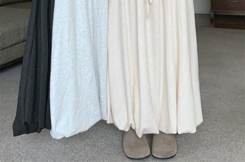 Drawstring Waist Plain Maxi A-Line Skirt Product Image