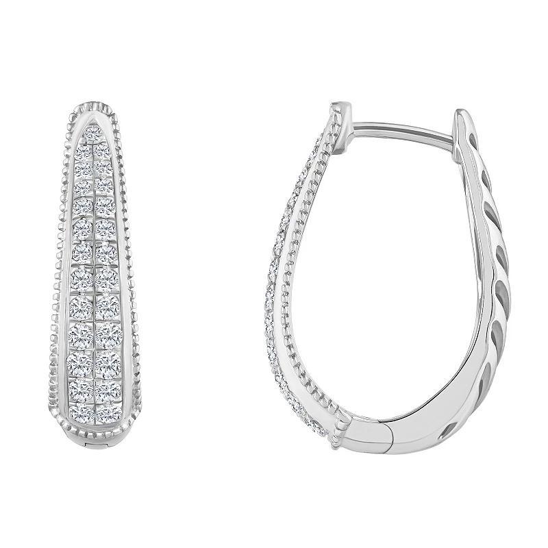 Celebration Gems 14k Gold 1/2 Carat T.W. Diamond Tapered Hoop Earrings, Women's, 14k Whgold Product Image