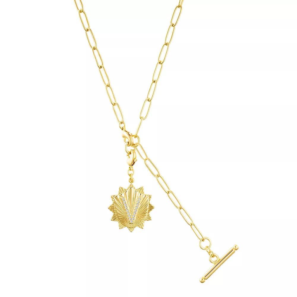 Adornia Gold Tone Adjustable Paperclip & Cubic Zirconia Initial Medallion Lariat Necklace, Womens Gold Tone V Product Image
