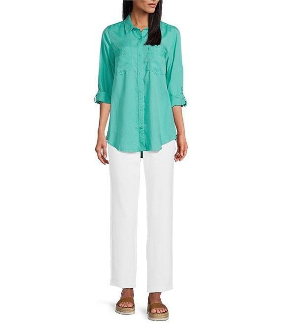 Intro Long Roll-Tab Sleeve Button Front Slub Lyocell Shirt Product Image
