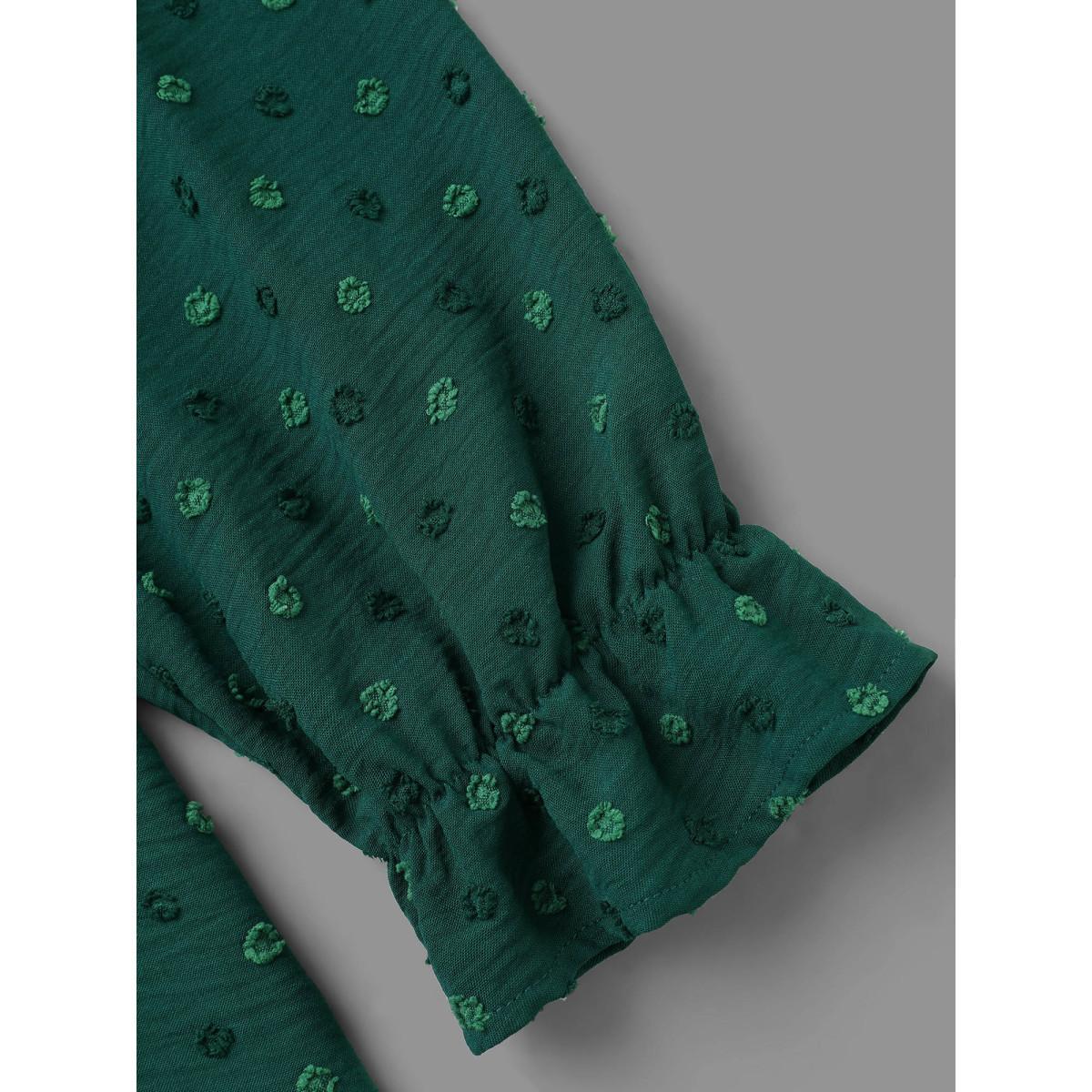 Plus Size DarkGreen Textured Dot Elastic Cuffs A-line Blouse Women Casual Long Sleeve Round Neck Everyday Blouses BloomChic 10/M Product Image