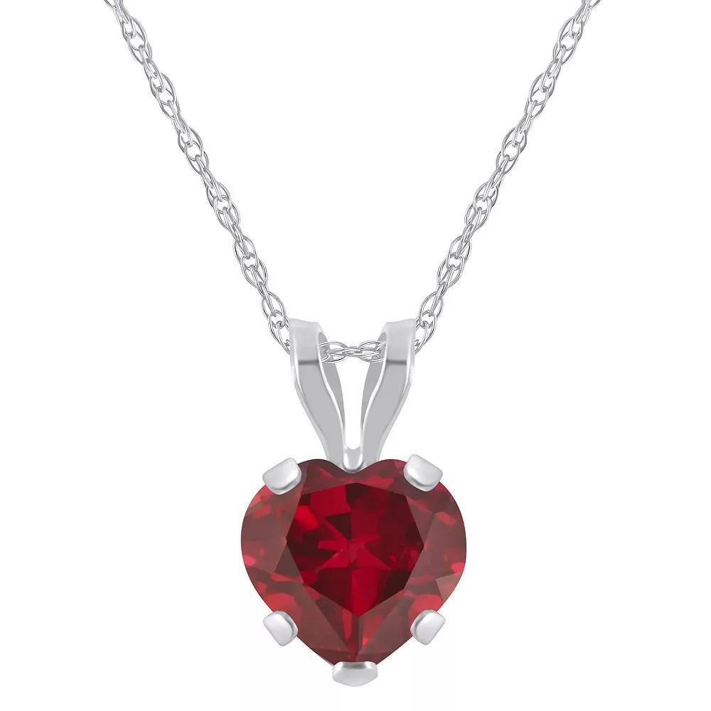 Celebration Gems 10k White Gold Heart Shape Lab-Created Ruby Pendant Necklace, Womens Product Image