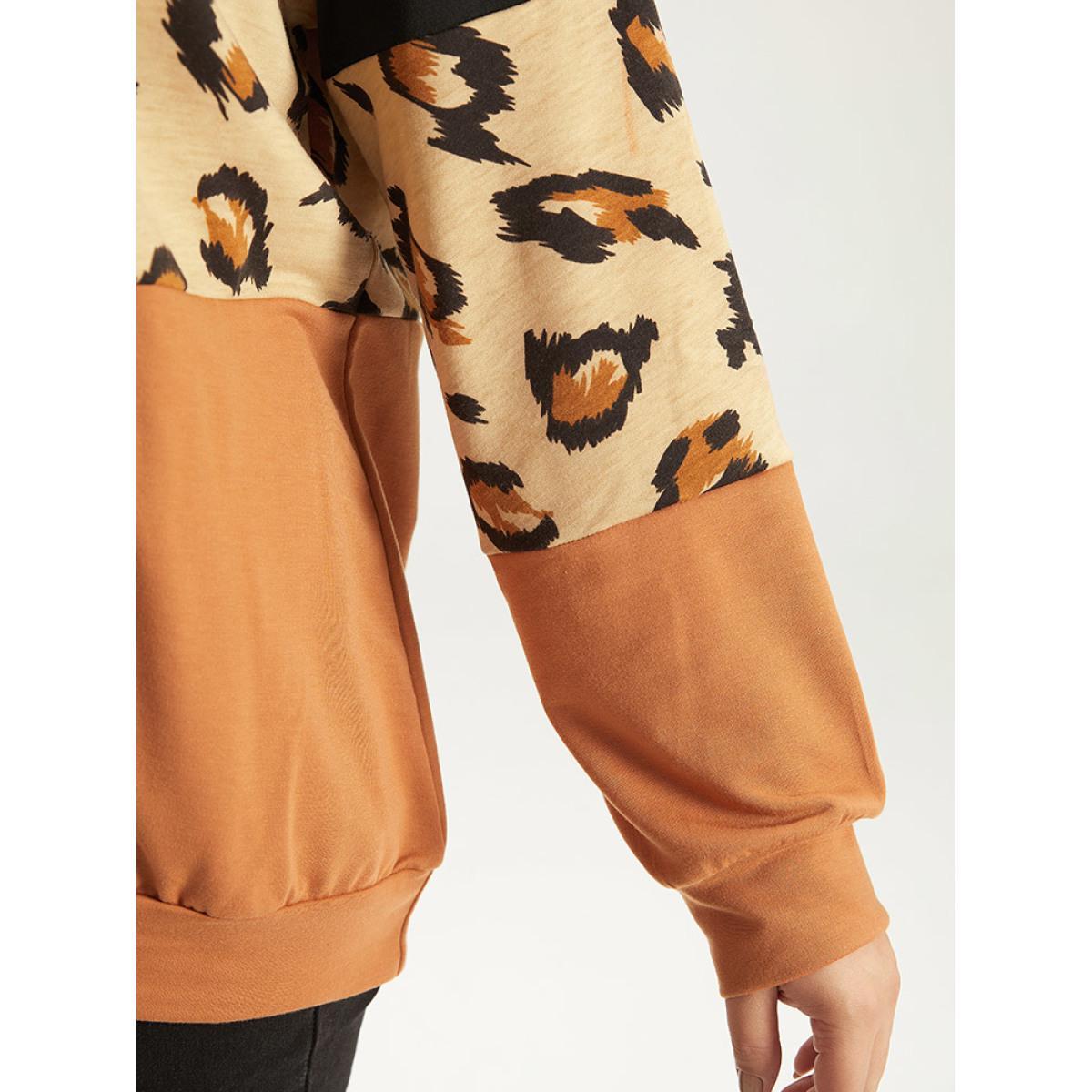 Plus Size Halloween Leopard Patchwork Contrast Sweatshirt Women Multicolor Casual Contrast Round Neck Festival-Halloween Sweatshirts BloomChic 18-20/2X Product Image