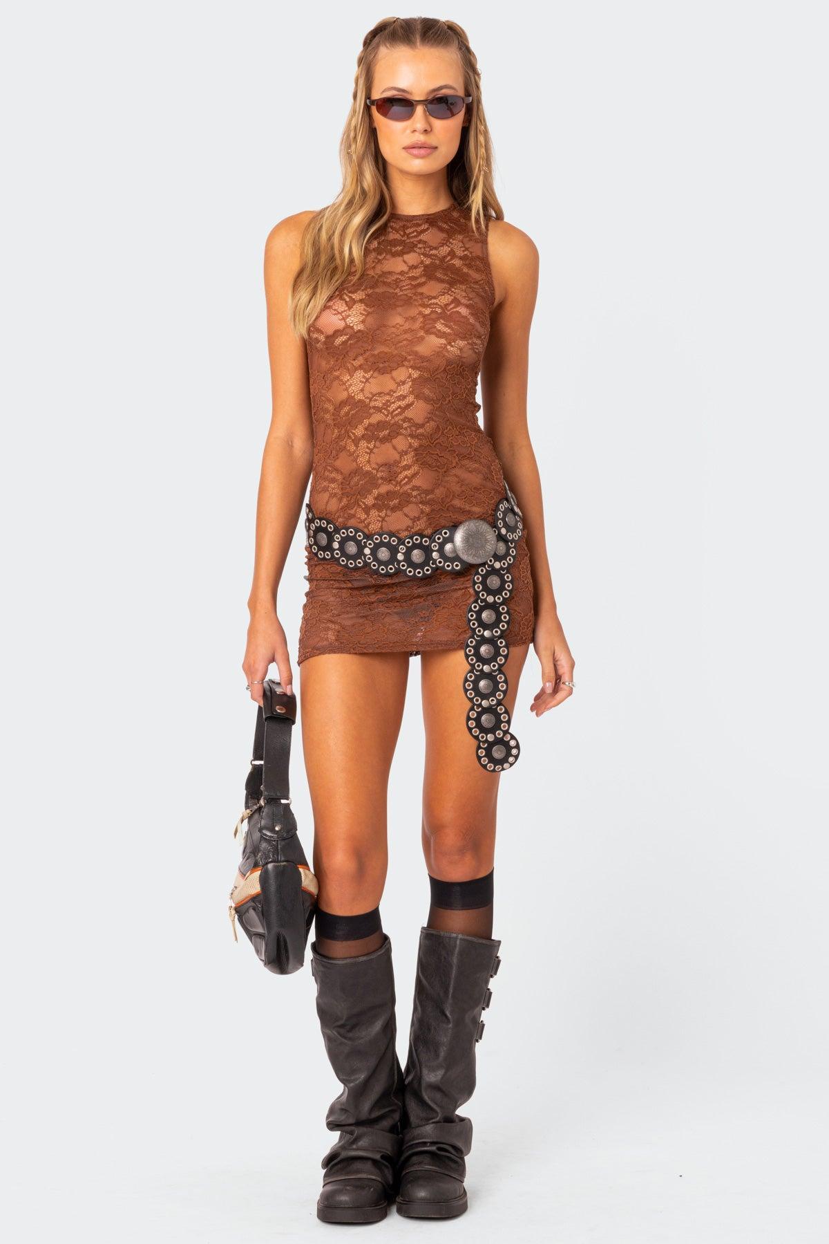 Janina Sheer Lace Mini Dress Product Image