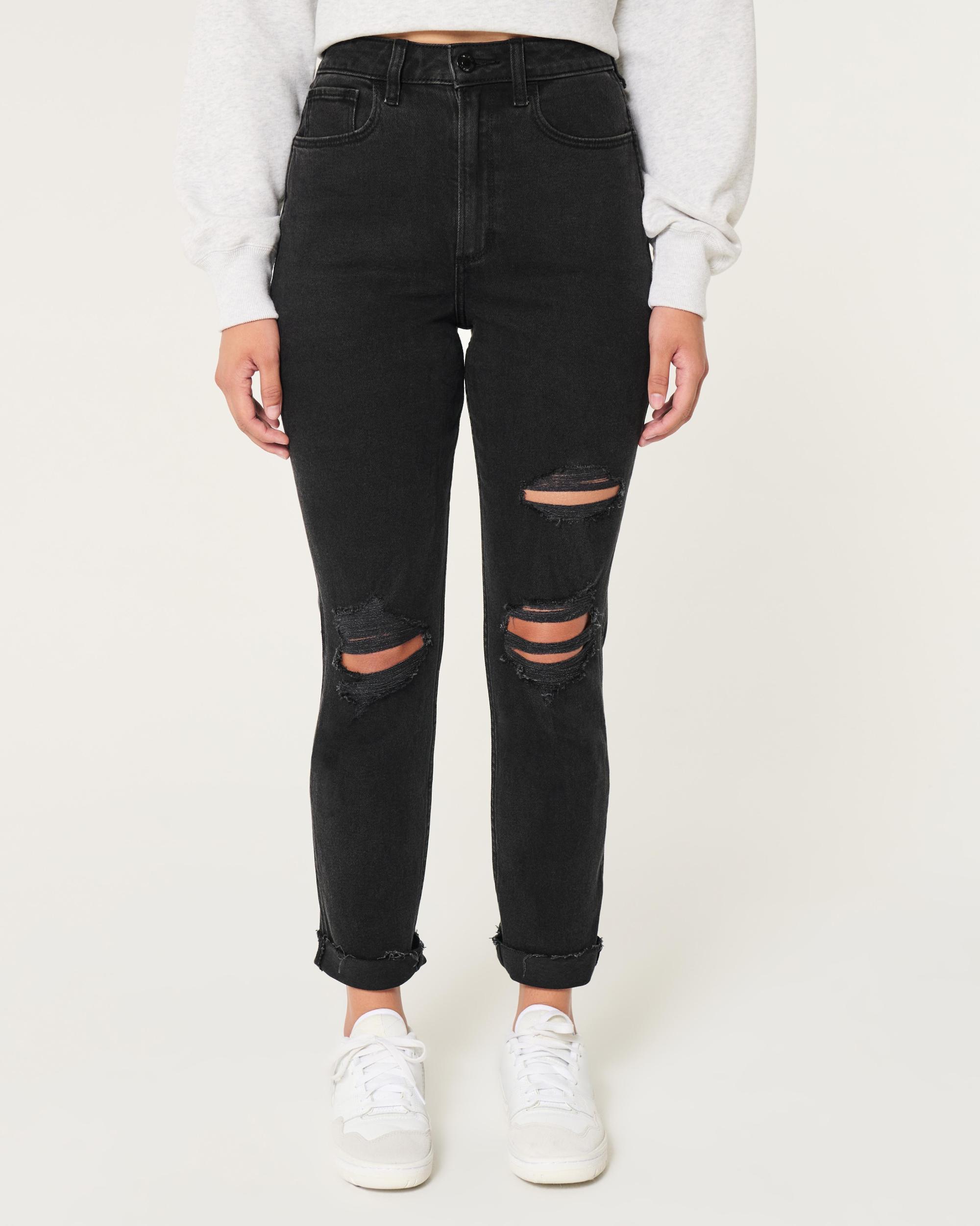 Curvy Ultra High-Rise Ripped Black Mom Jeans Product Image