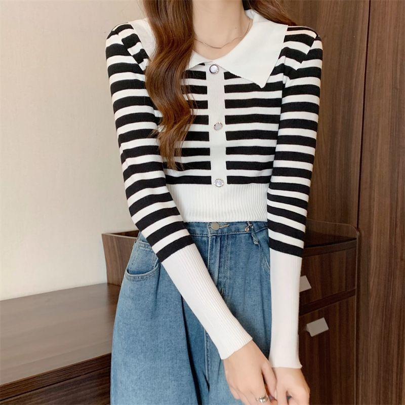 Collar Striped Sweater Product Image