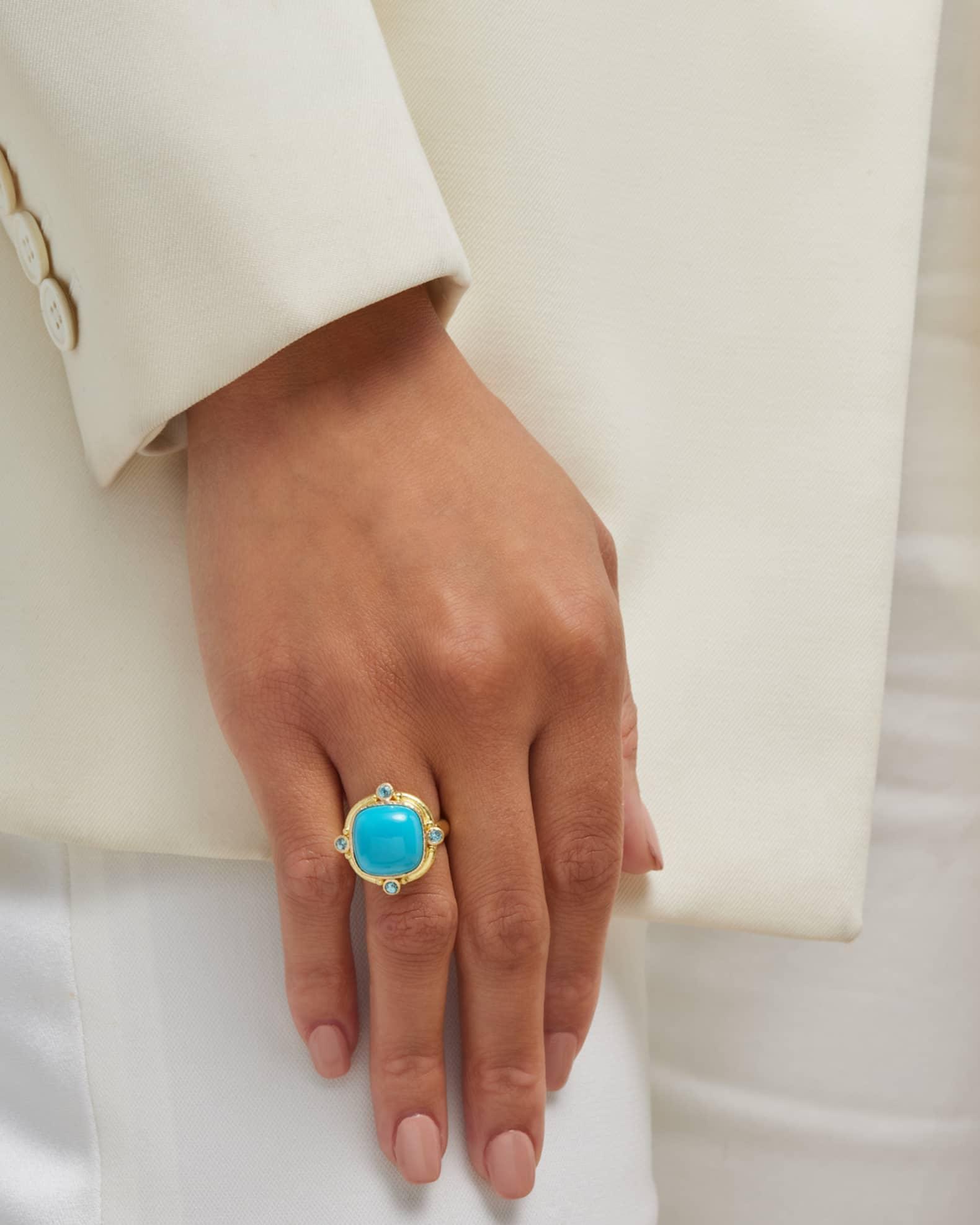 19K Square Cushion Sleeping Beauty Turquoise Ring, Size 6.5 Product Image