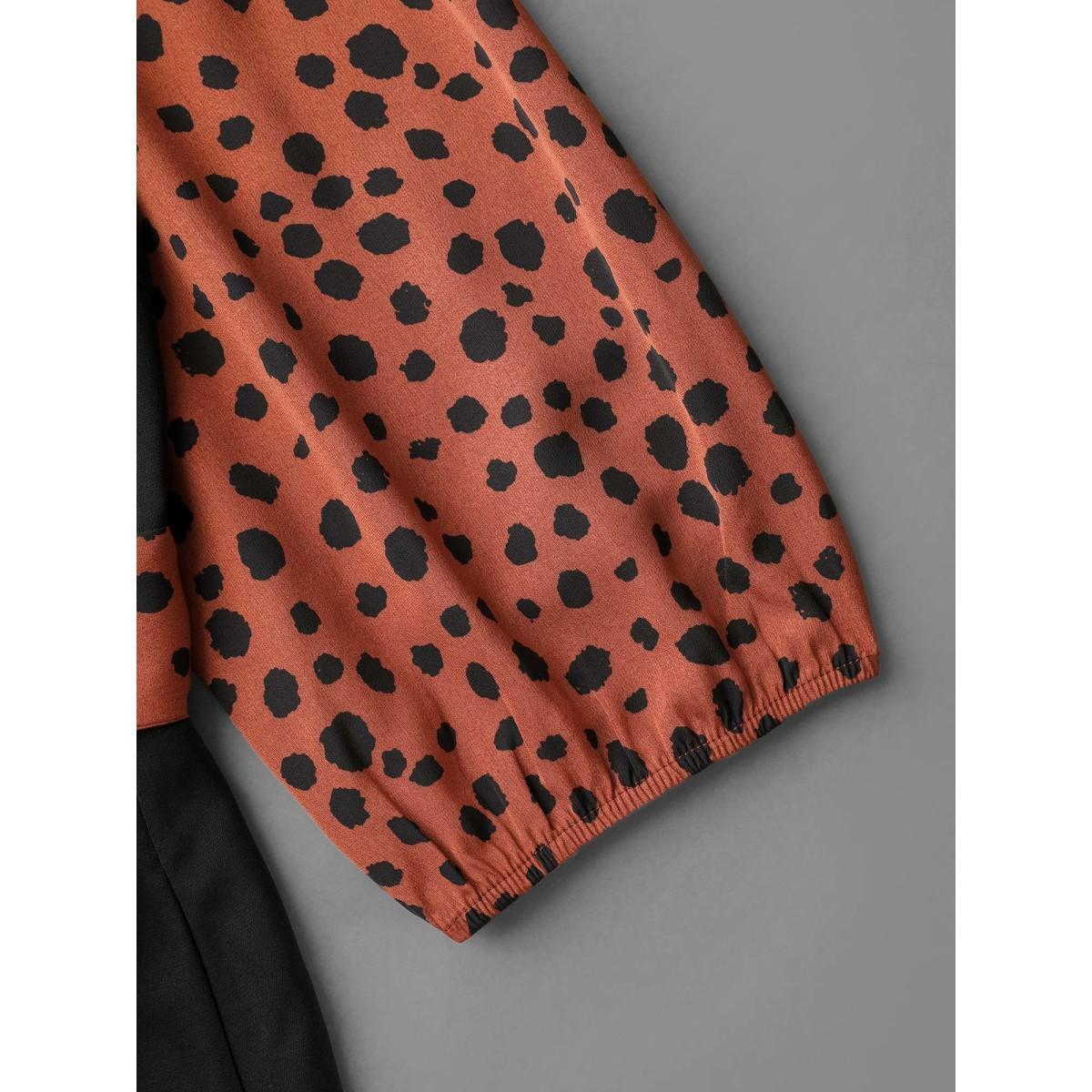 Plus Size V Neck Polka Dot Color contrast Dress Black Women Elegant Belted V-neck Elbow-length sleeve Curvy BloomChic 26/4X Product Image