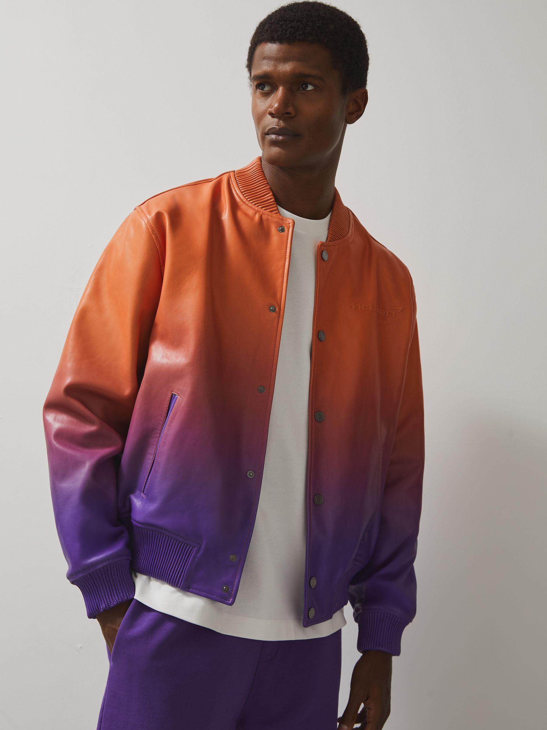 McLaren F1 Team Ombré Leather Jacket in Papaya Orange/Purple Product Image