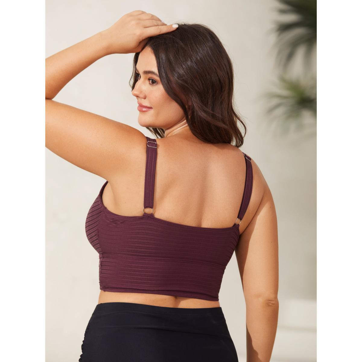 Plus Size Adjustable Drawstring Scoop Neck Swim Top Women's Swimwear Deepred Beach Drawstring High stretch Skinny U-neck Curve Swim Tops BloomChic 26/4X Product Image