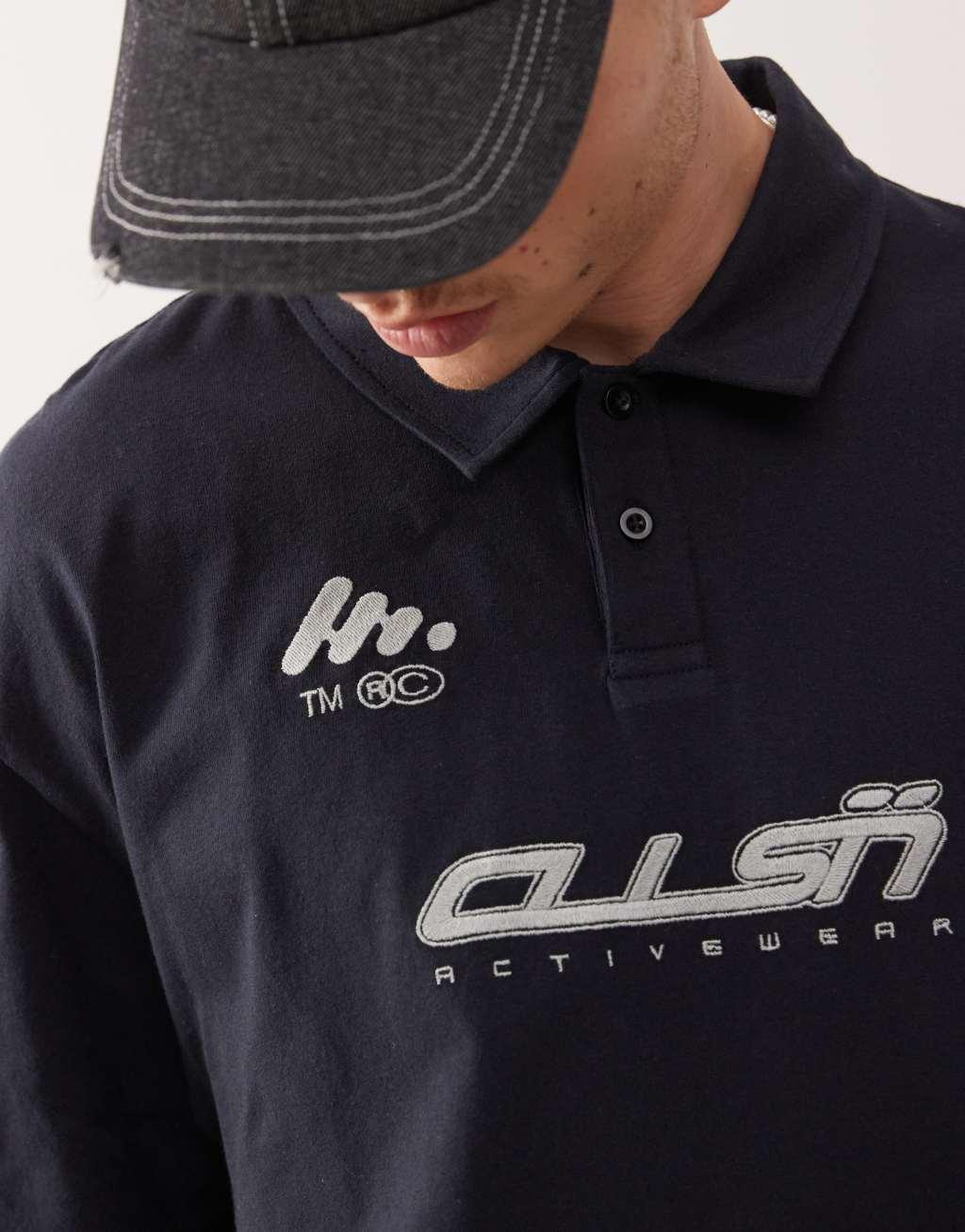 COLLUSION Polo football t-shirt in navy blue  Product Image