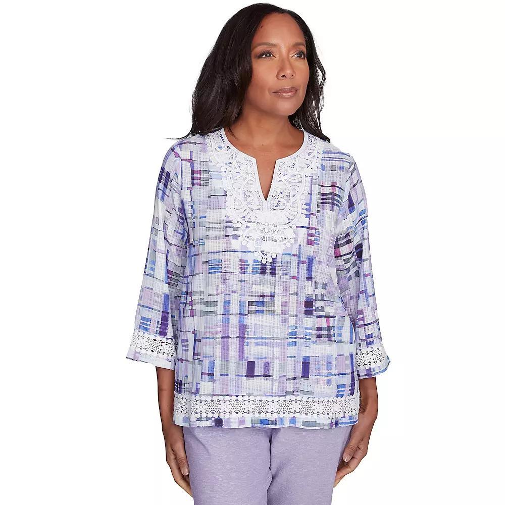 Women's Alfred Dunner Watercolor Plaid Splitneck Top, Size: Medium, Purple Product Image