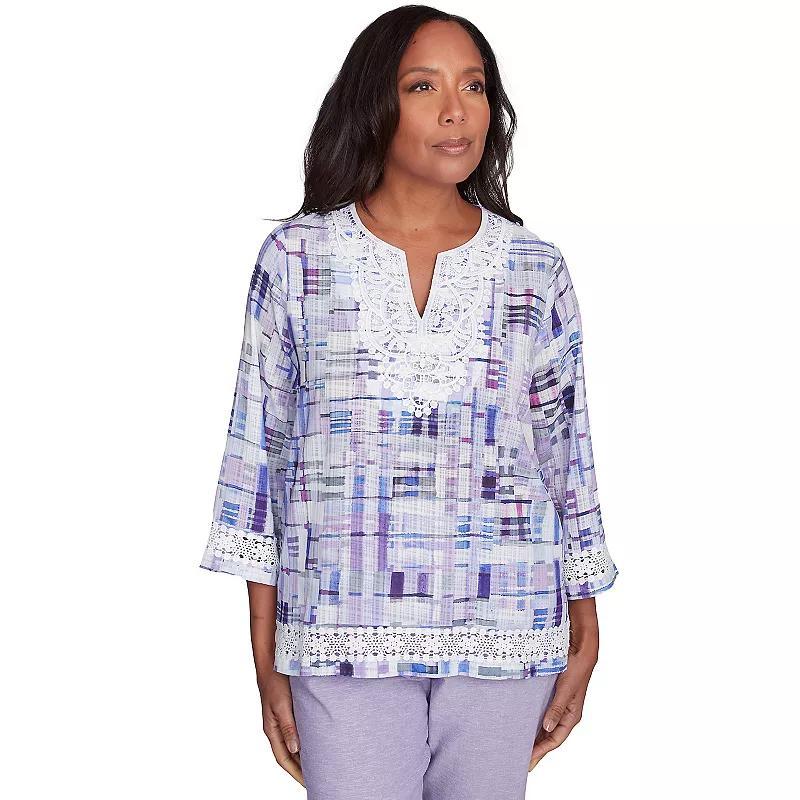 Women's Alfred Dunner Watercolor Plaid Splitneck Top, Size: Medium, Purple Product Image