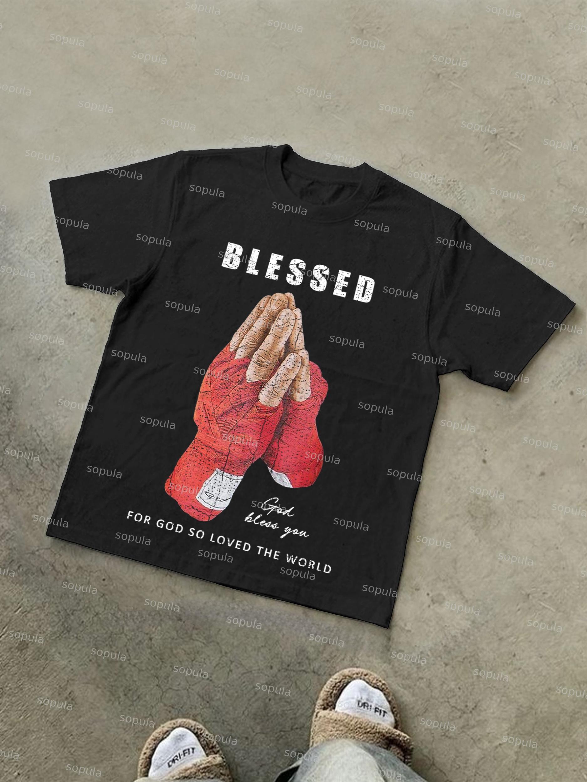 Blessed Prayer Graphic Print Cotton T-shirt Product Image