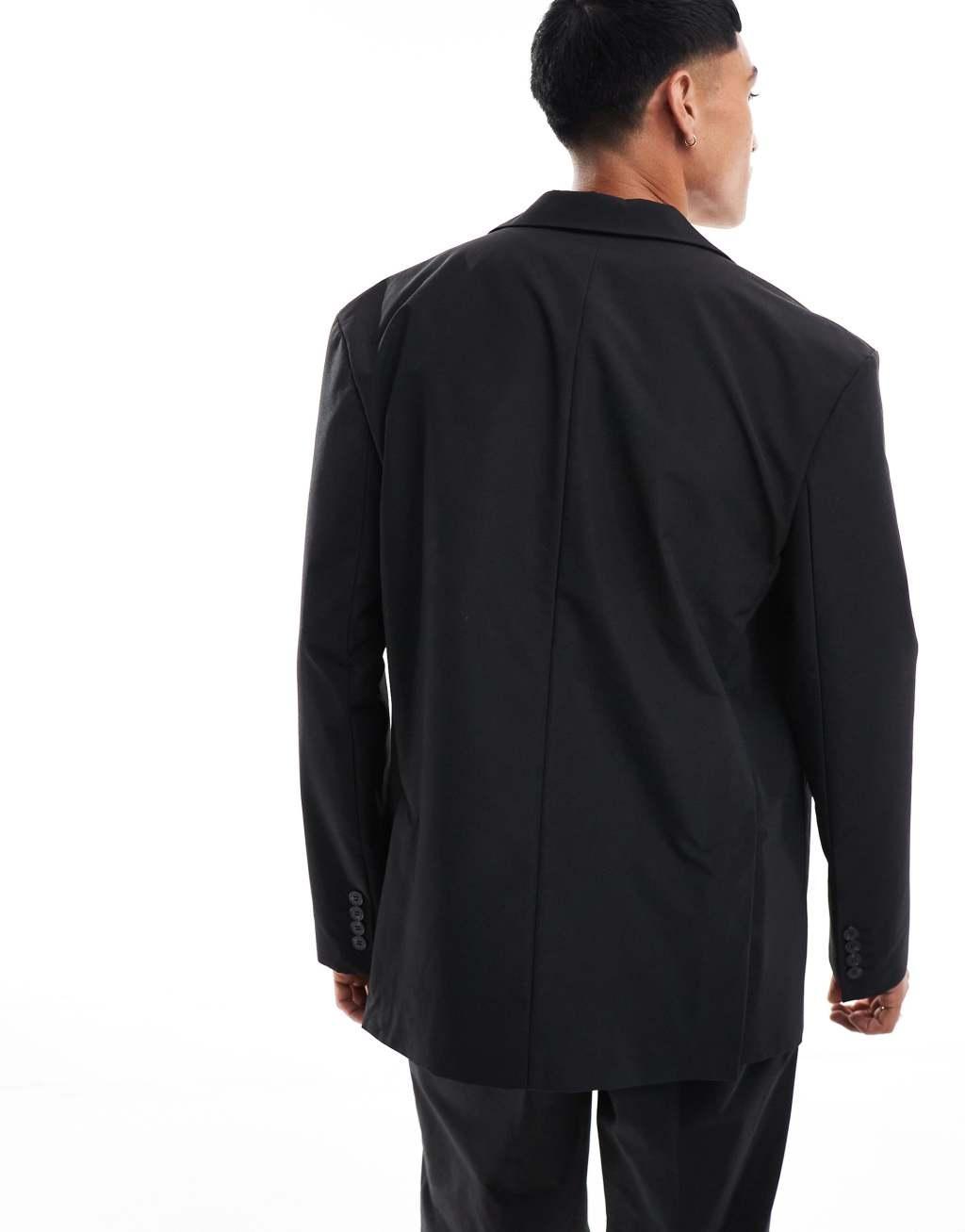 ASOS DESIGN relaxed tech suit jacket in black Product Image