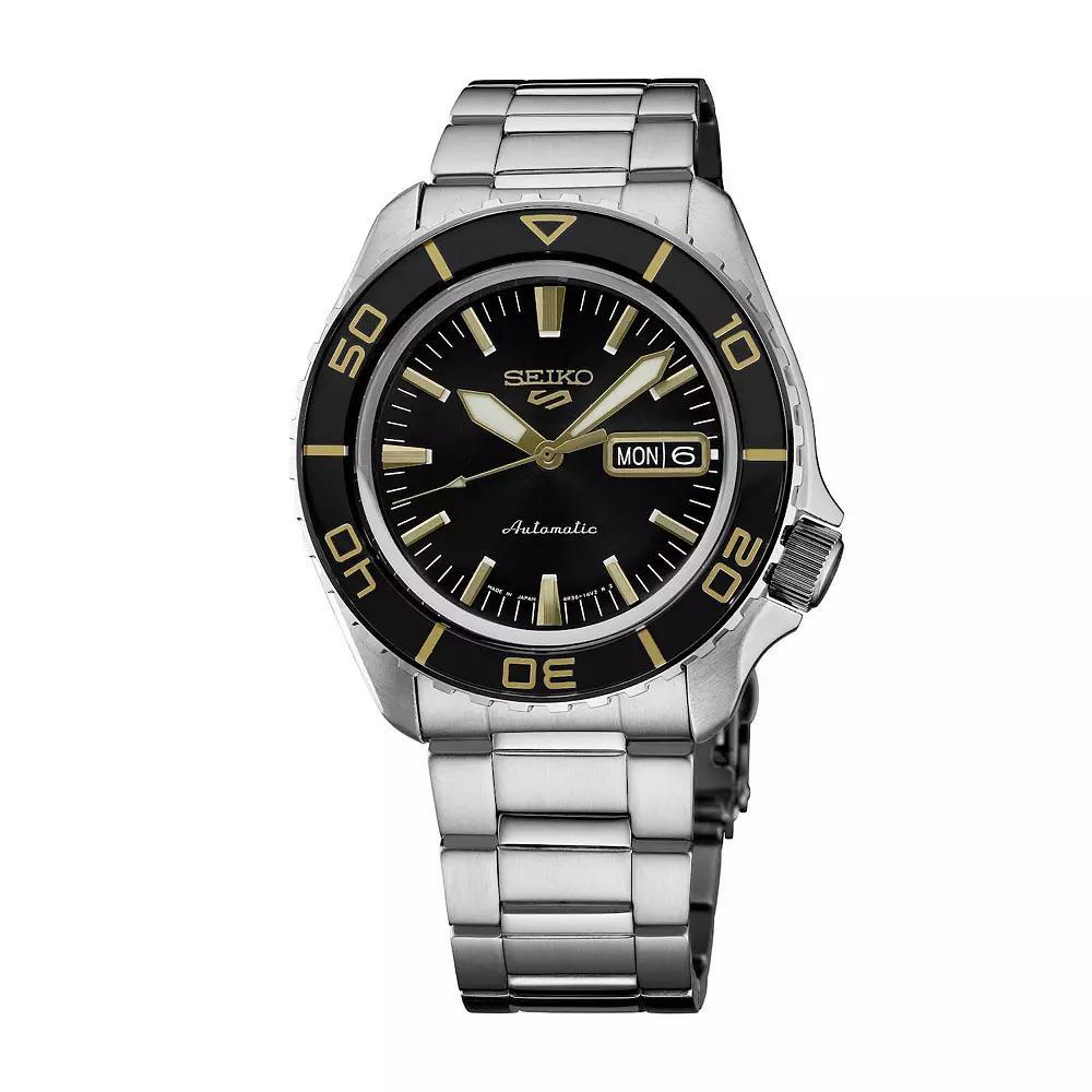 Mens Seiko 5 Sports Black Dial Stainless Steel Automatic Watch - SRPK99 Silver Product Image