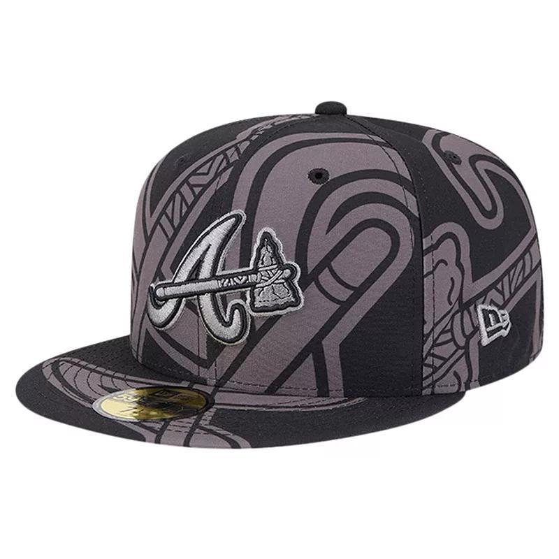 Men's New Era Black Atlanta Braves Logo Fracture 59FIFTY Fitted Hat, Size: 6 7/8 Product Image