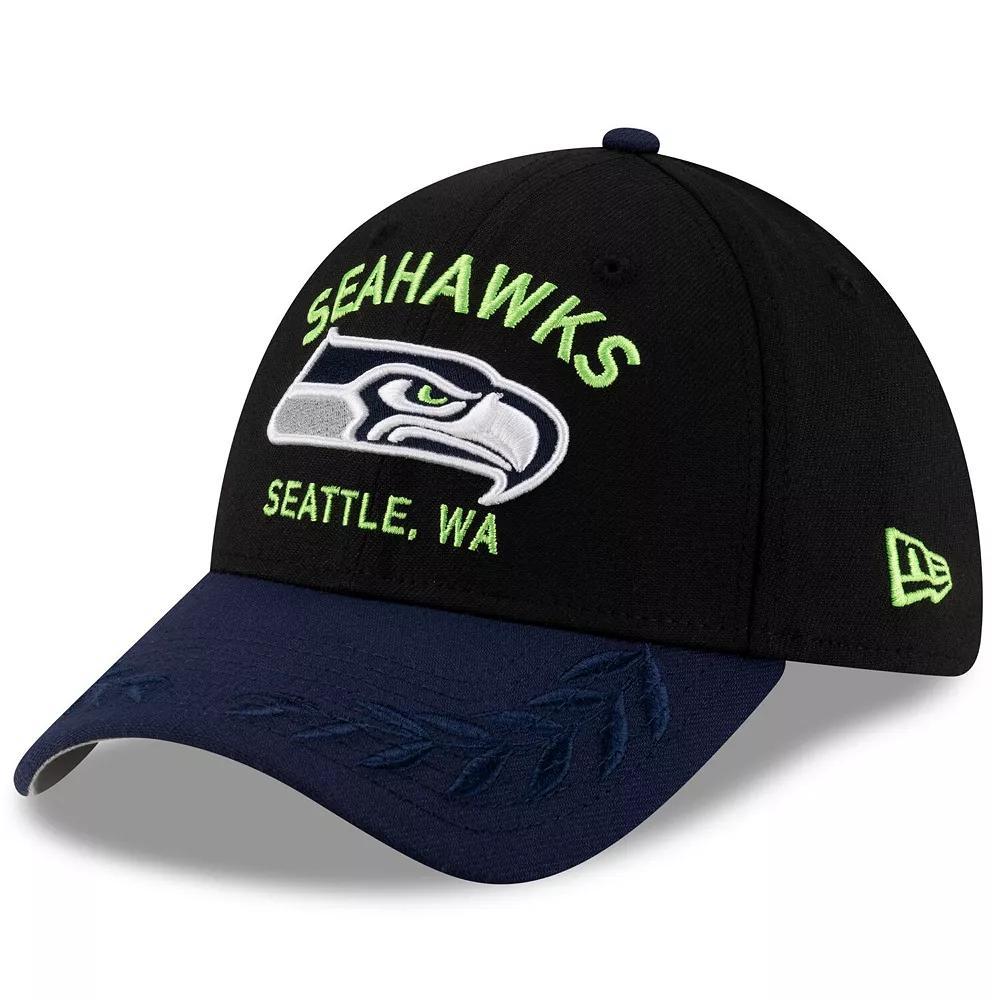 Men's New Era  Black/College Navy Seattle Seahawks 2025 NFL Draft 39THIRTY Flex Hat, Size: Small/Medium Product Image