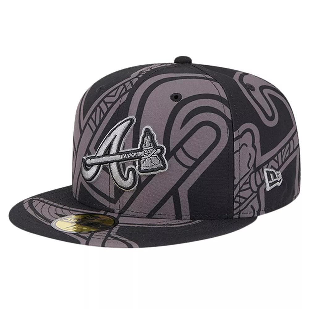Men's New Era Black Atlanta Braves Logo Fracture 59FIFTY Fitted Hat, Size: 6 7/8 Product Image