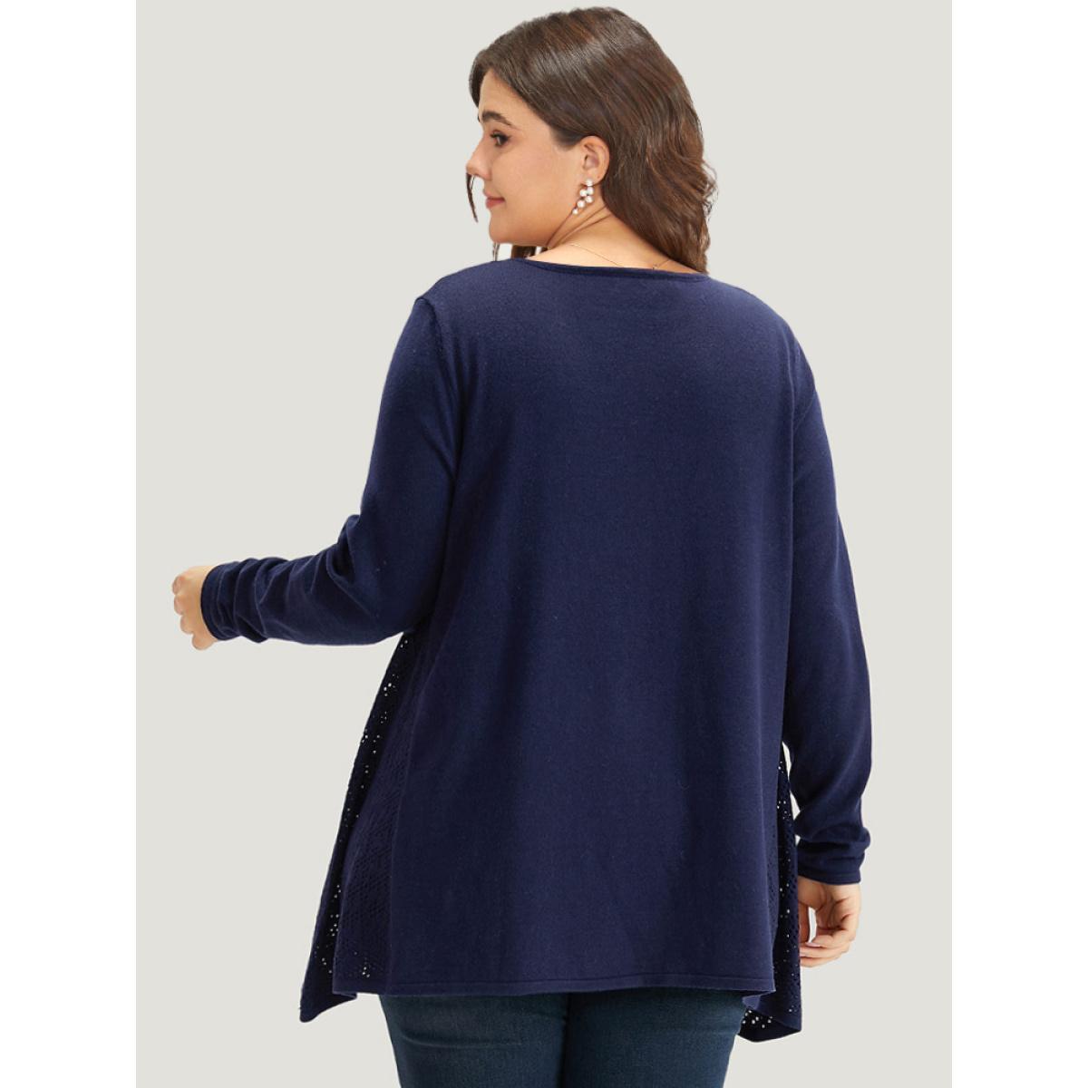 Plus Size Supersoft Essentials Cut Out Patchwork Pullover DarkBlue Women Casual Loose Long Sleeve Round Neck Dailywear Pullovers BloomChic 10/M Product Image
