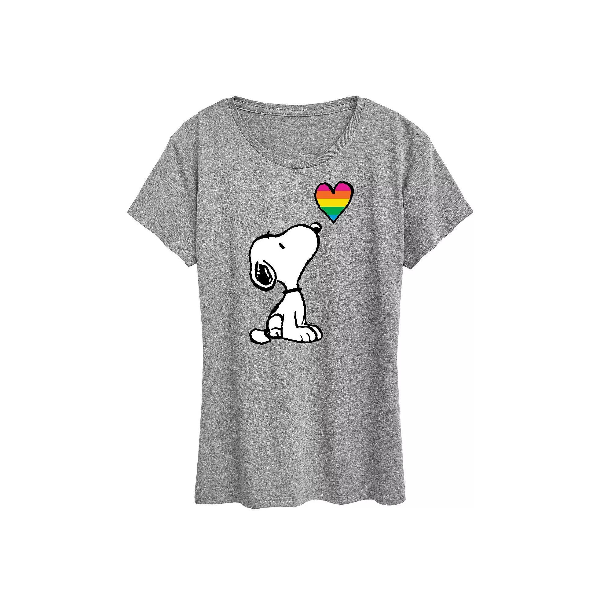Womens Peanuts Snoopy Rainbow Heart Graphic Tee Product Image