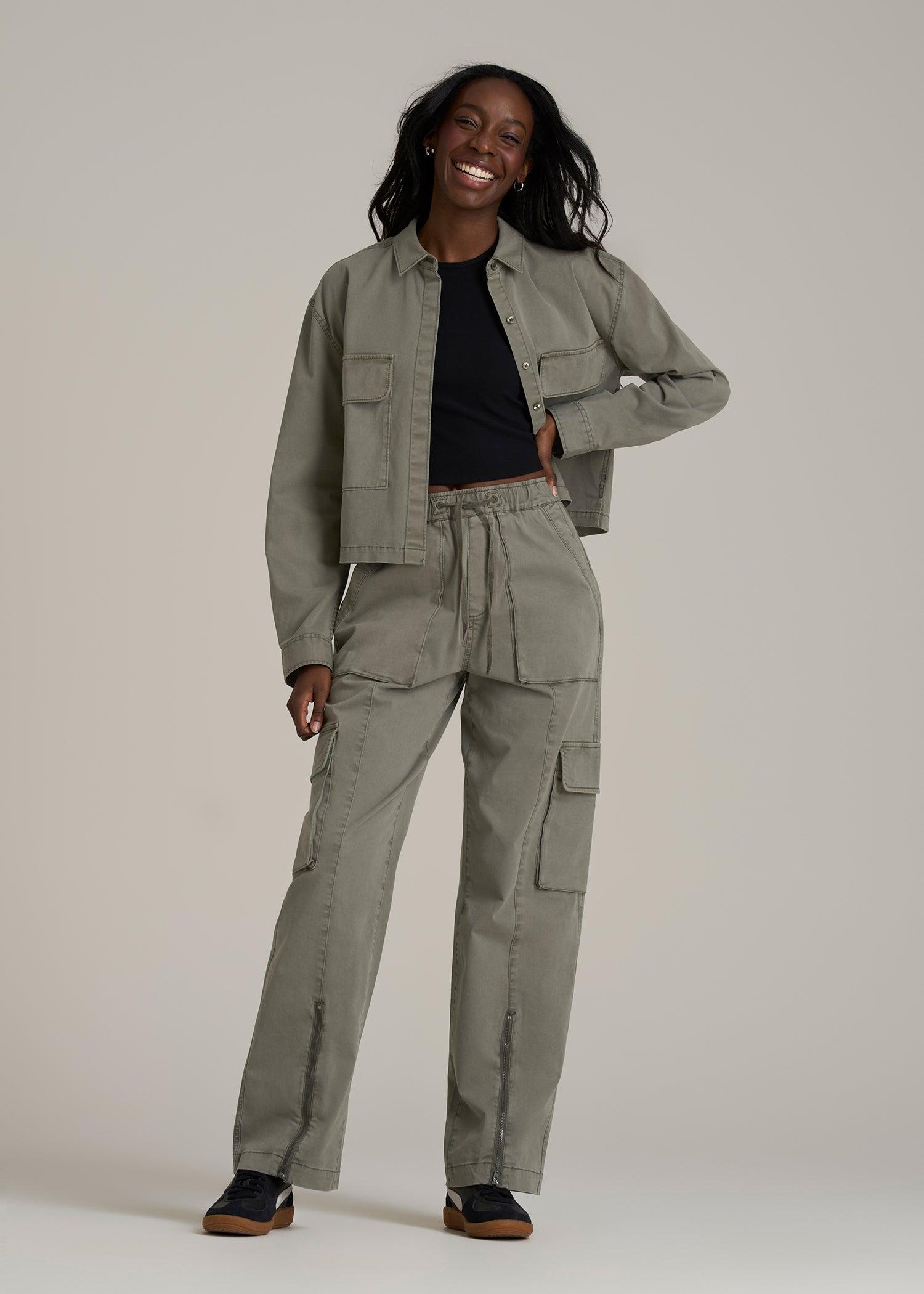 Garment Dyed Utility Shirt for Tall Women in Camper Green Product Image