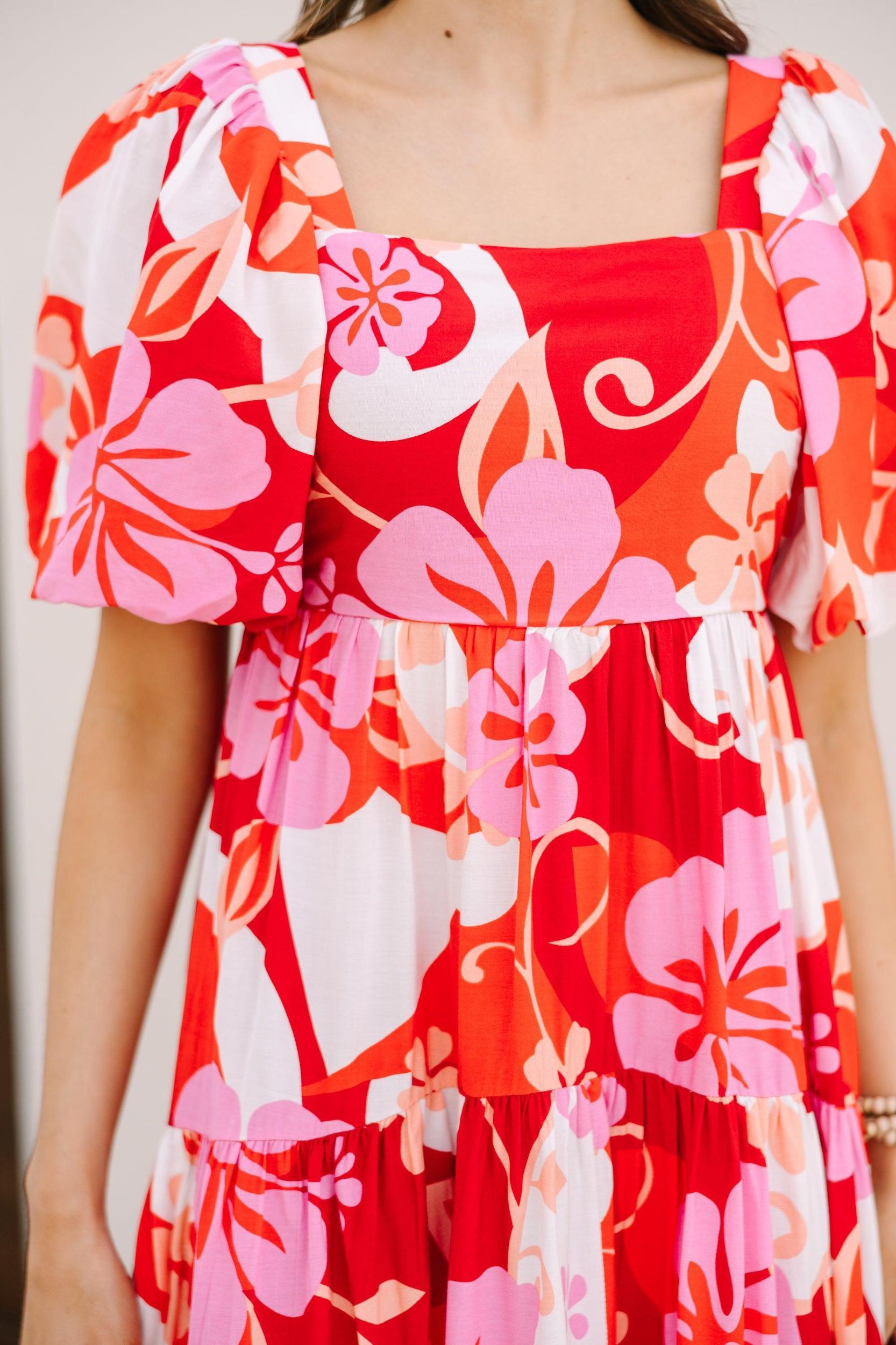 It's All For You Red Floral Midi Dress Female Product Image