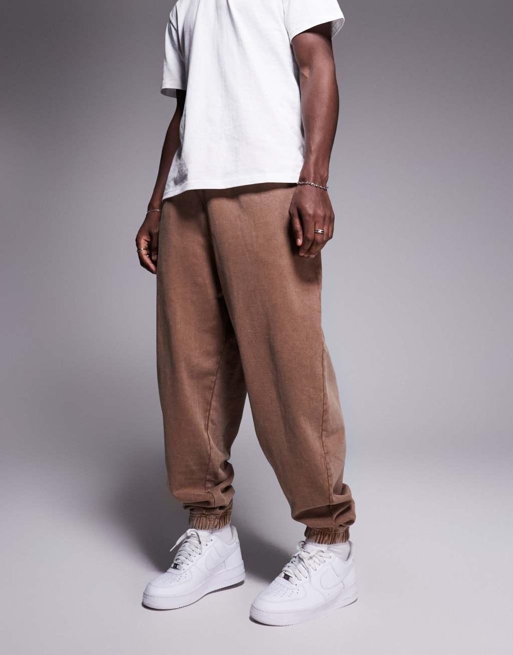 ASOS DESIGN oversized sweatpants in washed brown - part of a set Product Image