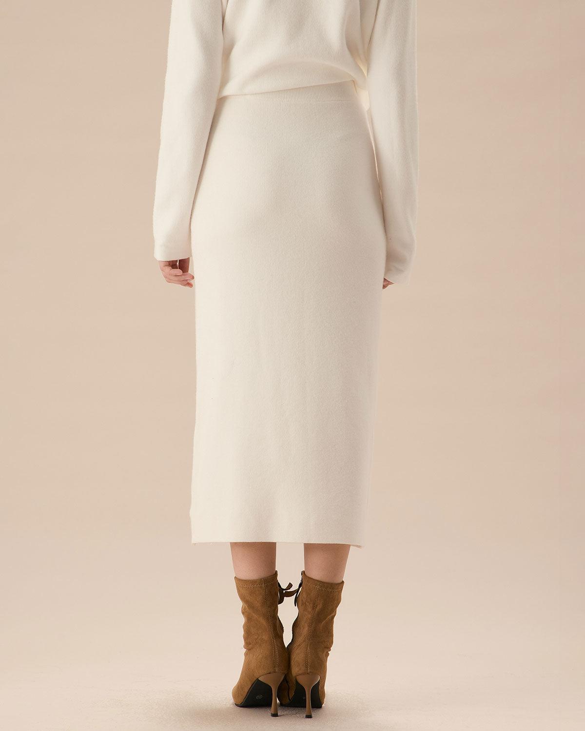 White Elastic Waist Straight Skirt Product Image