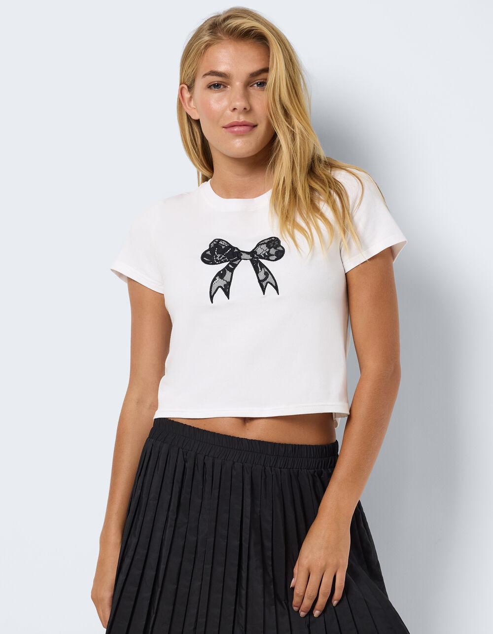 NOISY MAY Tilly Lace Bow Womens Tee - WHITE Product Image