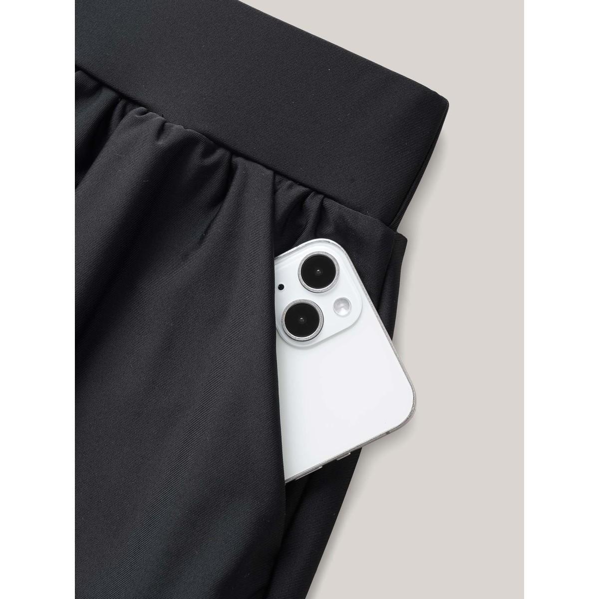 Plus Size High Waisted Pockets Solid Pleated Swim Bottom Women's Swimwear Black Beach Gathered High stretch Bodycon High Rise Slanted pocket Curve Swim Bottoms BloomChic 22-24/3X Product Image