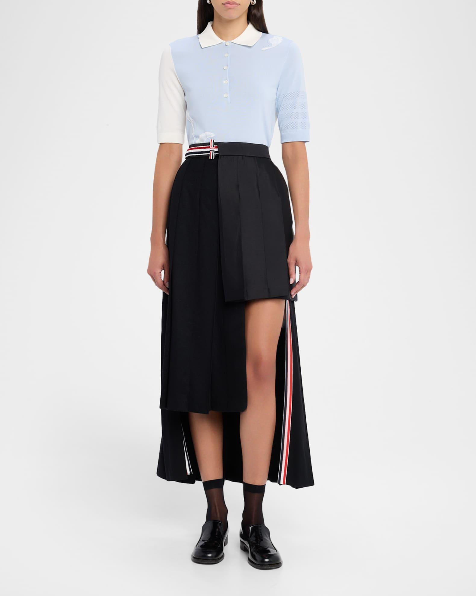 Asymmetric Mixed-Media Pleated Skirt  Product Image