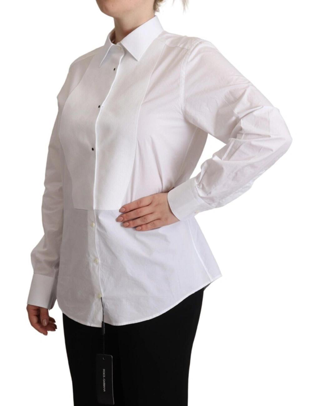 DOLCE & GABBANA White Cotton Dress Collared Long Sleeves Shirt Top Product Image