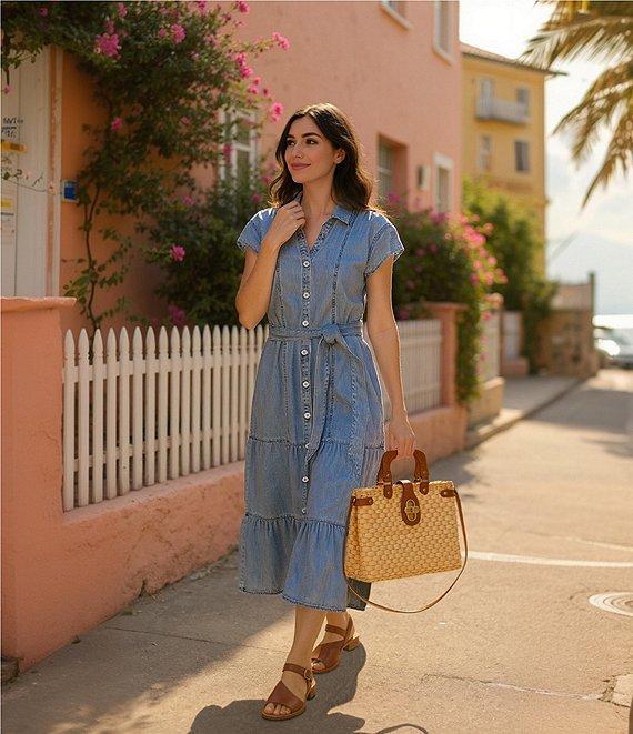 Westbound Short Sleeve Button Front Shirt A-Line Midi Dress Product Image