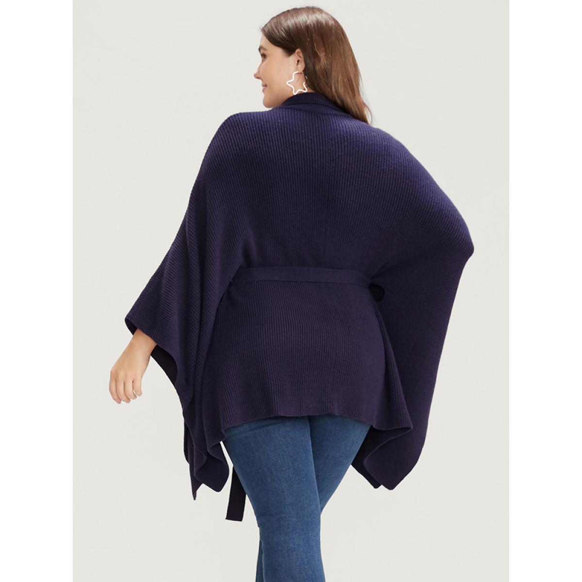 Plus Size Soft Pointelle Knit Dolman Sleeve Belted Zipper Knit Top Eggplant Women Casual Loose Cap Sleeve Mock Neck Dailywear Pullovers BloomChic 10/M Product Image