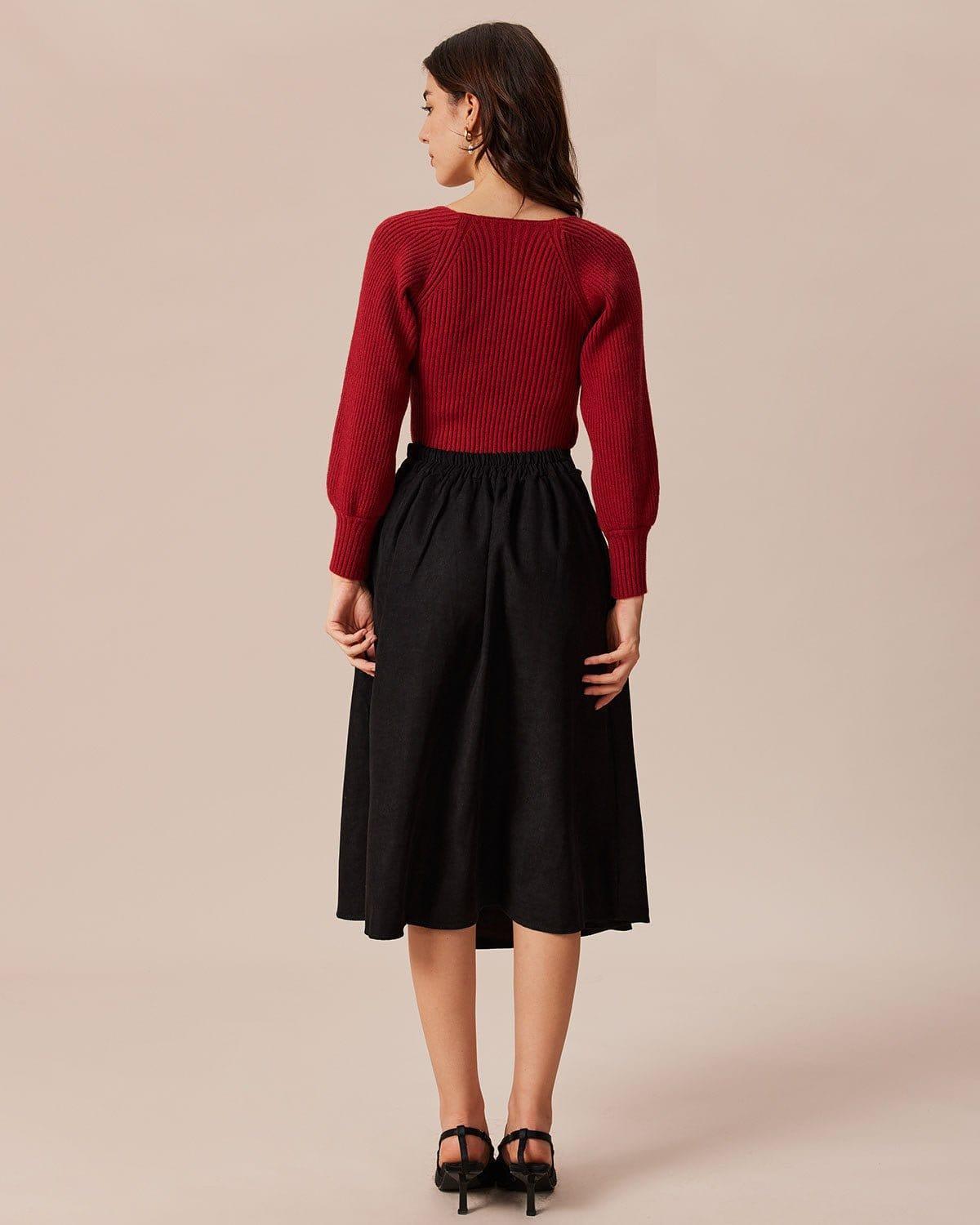 The Red Scoop Neck Lantern Sleeve Sweater Product Image