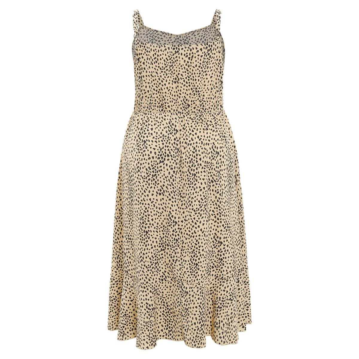 Plus Size Leopard Print Flutter Hem Pocket Adjustable Straps Cami Dress Multicolor Women Elegant Adjustable Straps V-neck Sleeveless Curvy Midi Dress BloomChic 30/6X Product Image
