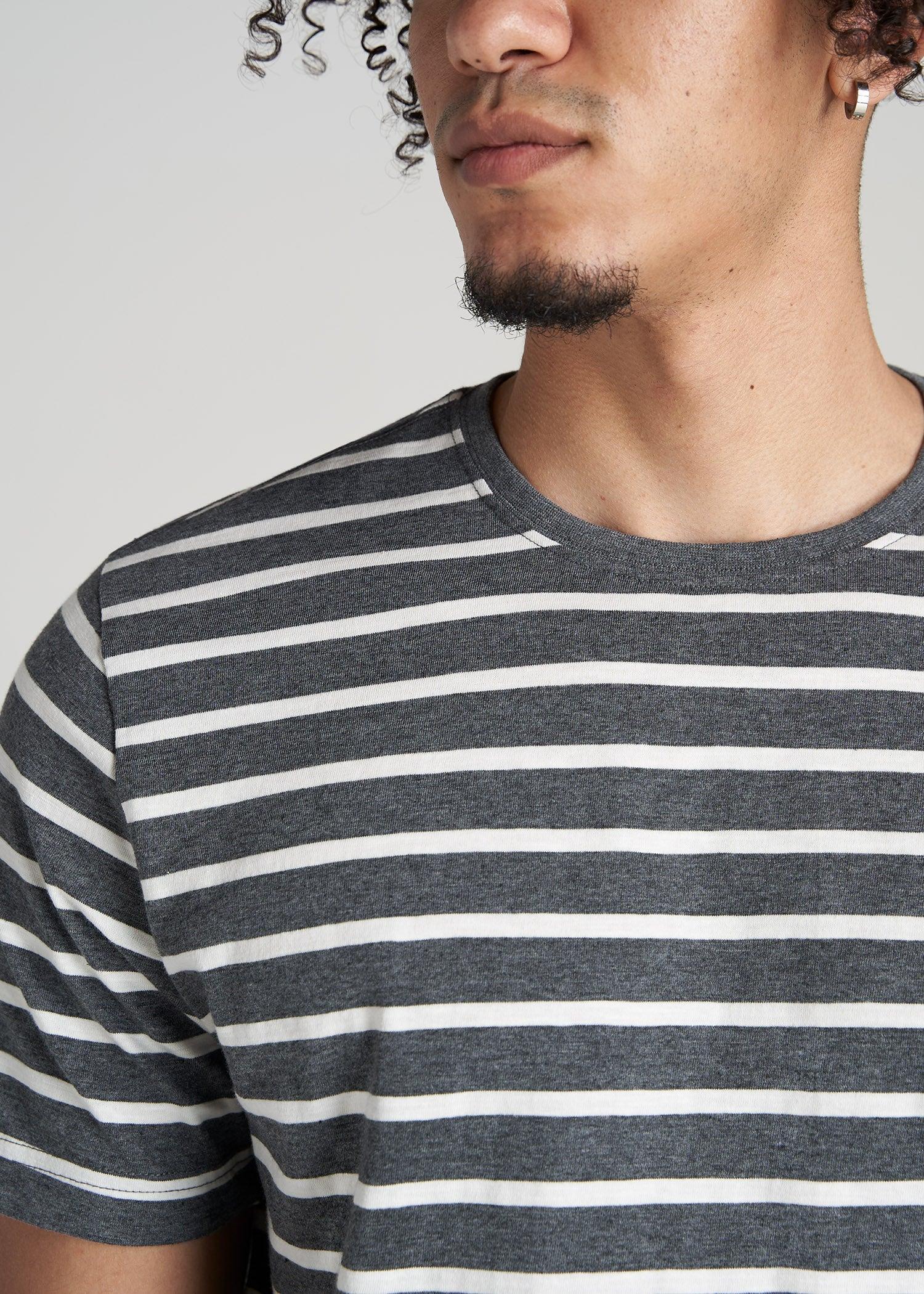 REGULAR-FIT Striped Tee for Tall Men in Charcoal Mix and White Product Image