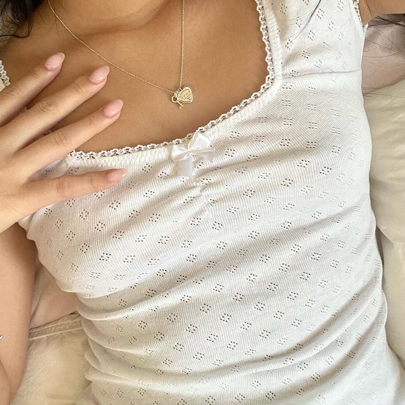 Short-Sleeve Square Neck Perforated Top Product Image